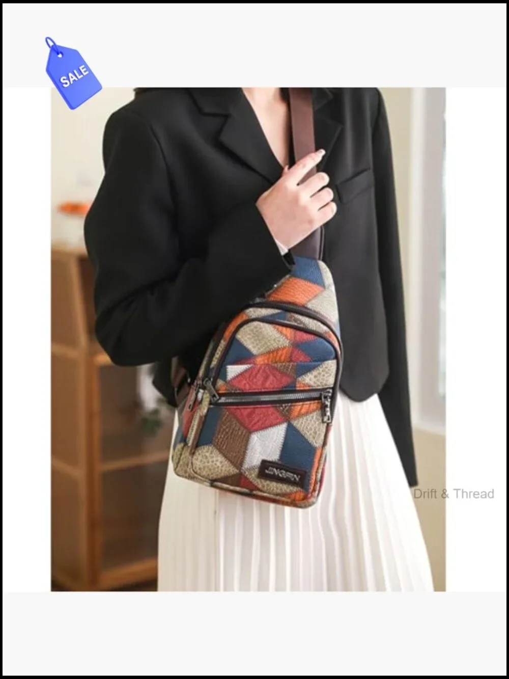 PU Leather Sling Backpack Crossbody Bag Travel Daypack
